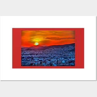 Greece. Athens. City at the sunset in psychedelic colors. Posters and Art